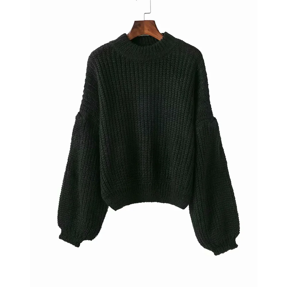 Women Knitted Sweaters Pullover Solid Turtleneck Lantern Sleeve Loose Street Fashion Outwear Casual 2018 Autumn Winter Clothing | Женская