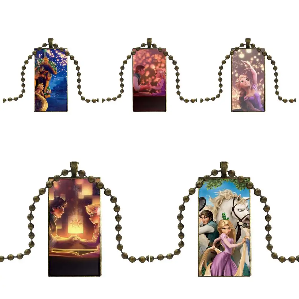 Ожерелье прямоугольной формы из винтажного стекла с кулоном Рапунцель Принцесса "Красивое" для девочек и женщин.