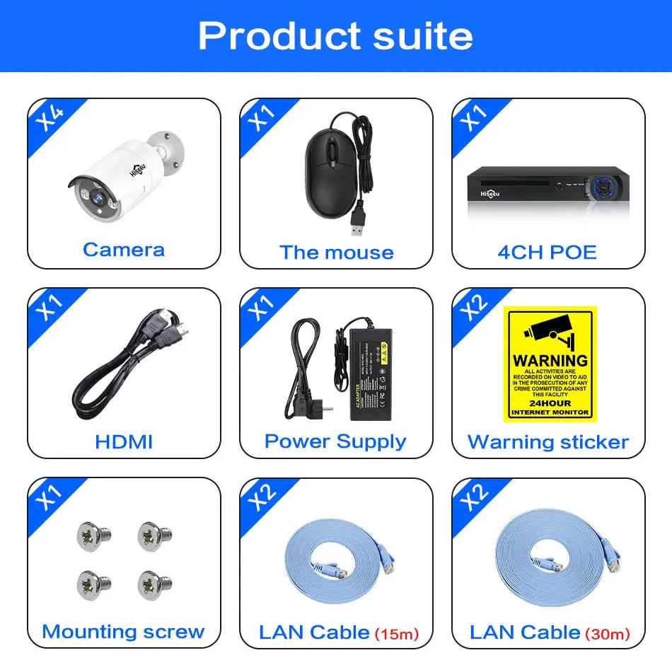 Hiseeu 4MP POE CCTV Системы H.265 4CH PoE NVR комплекты HI3516D OV4698 водоустойчивая открытый ультра