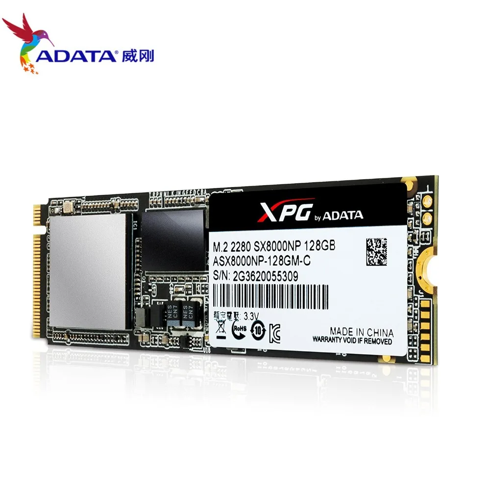 ADATA XPG SX8000 PCIe 128GB 3D NAND Gen3x2 M.2 2280 NVMe 1 2 R/W до 2500/1100 MB/S Твердотельный накопитель (ASX8000NP 128GM