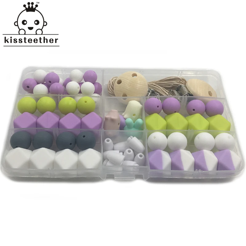 3pc DIY Baby Teether Accessories Geometry Hexagonal Round Silicone Bead Wooden Pacifier Clip Breakaway Safety Clasp For Bracelet | Мать и