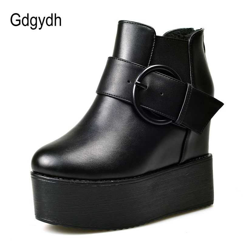 Gdgydh/Модные женские ботильоны на платформе с пряжкой; обувь на танкетке на высоком каблуке с молнией сзади; сезон весна-осень; женская обувь на резиновой подошве; Прямая поставка