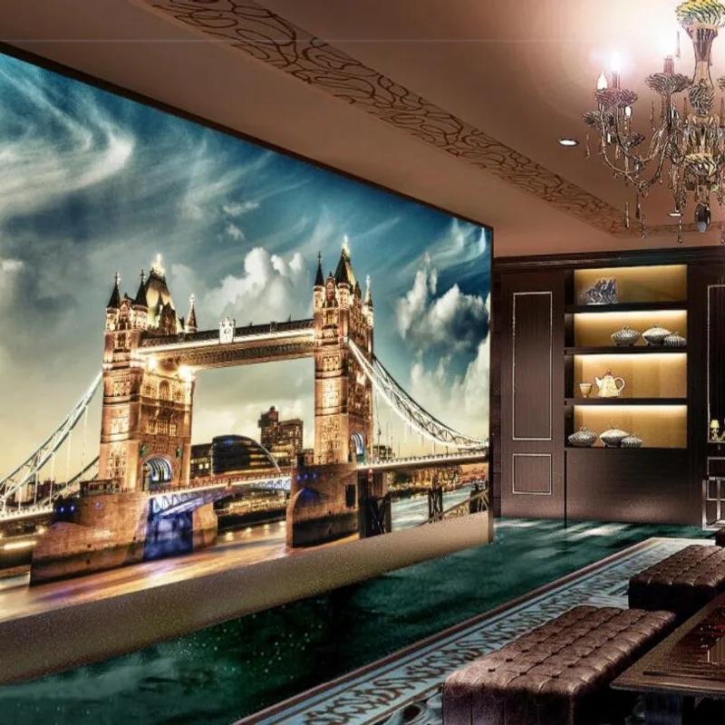 

beibehang Custom 3d wallpapers Europe and the United States London Tower Bridge City Night Landscape Background Wallpaper