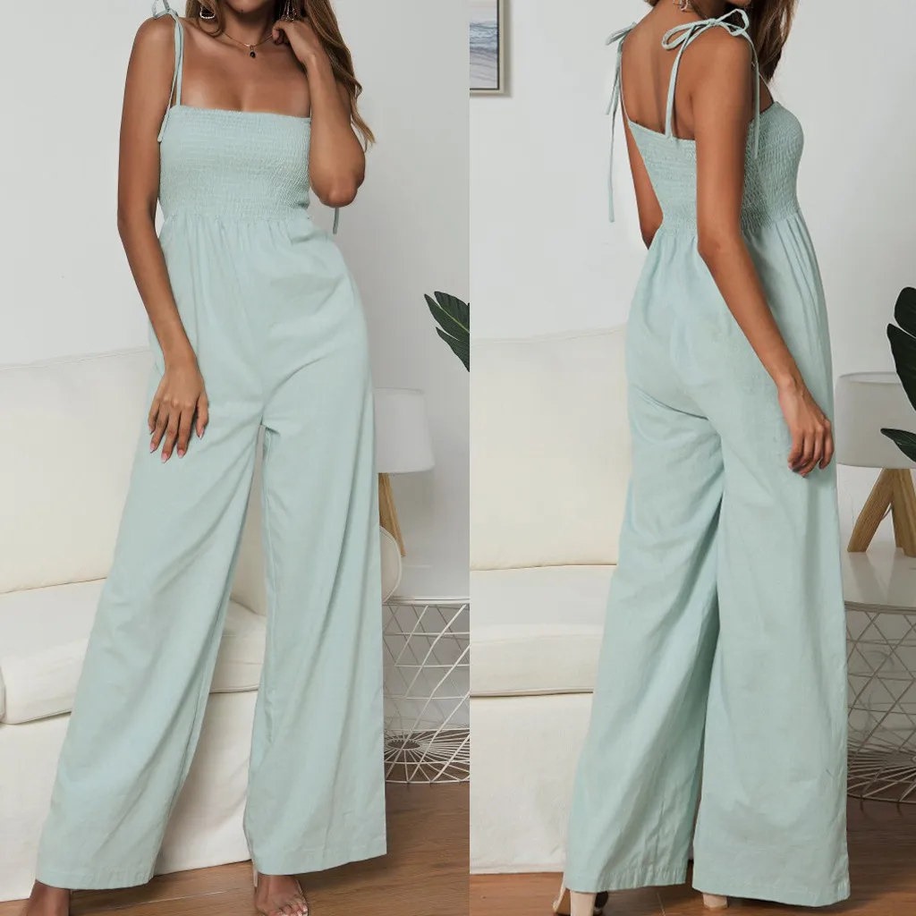 Женский комбинезон с принтом в горошек клубный без рукавов широкими штанами