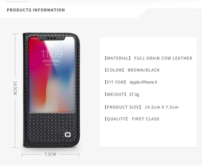 QIALINO чехол для телефона из натуральной кожи для iPhone X, деловой стиль, ручная работа, роскошный флип-чехол с окошком для iPhone X, 5,8 дюймов