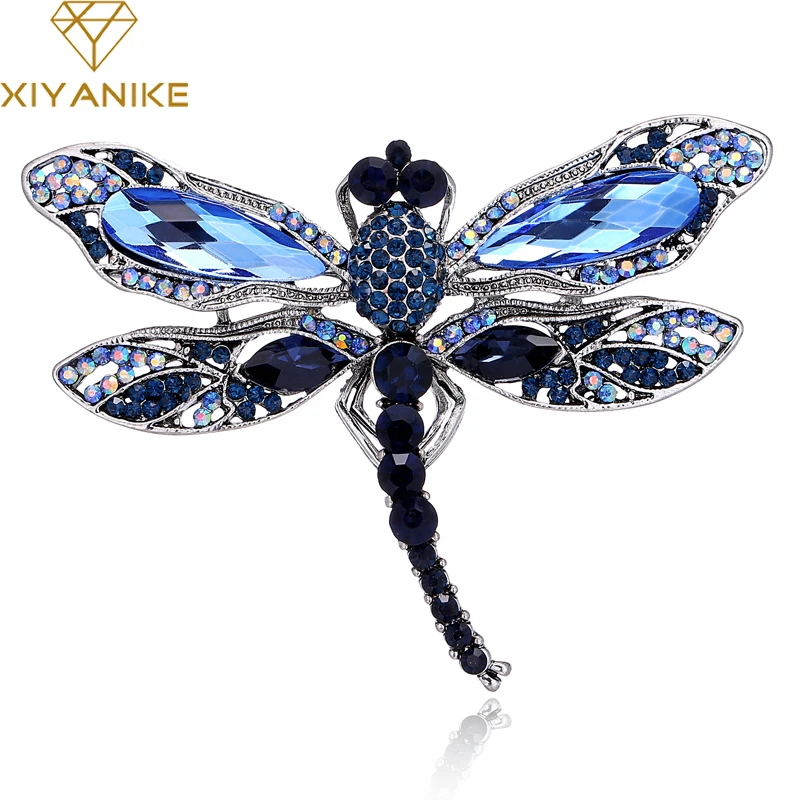 

XIYANIKE Fashion Dragonfly Brooches For Women 2018 Vintage Large Crystal Corsages Scarf Lapel Brooch Pins Animal Jewelry JBSW49
