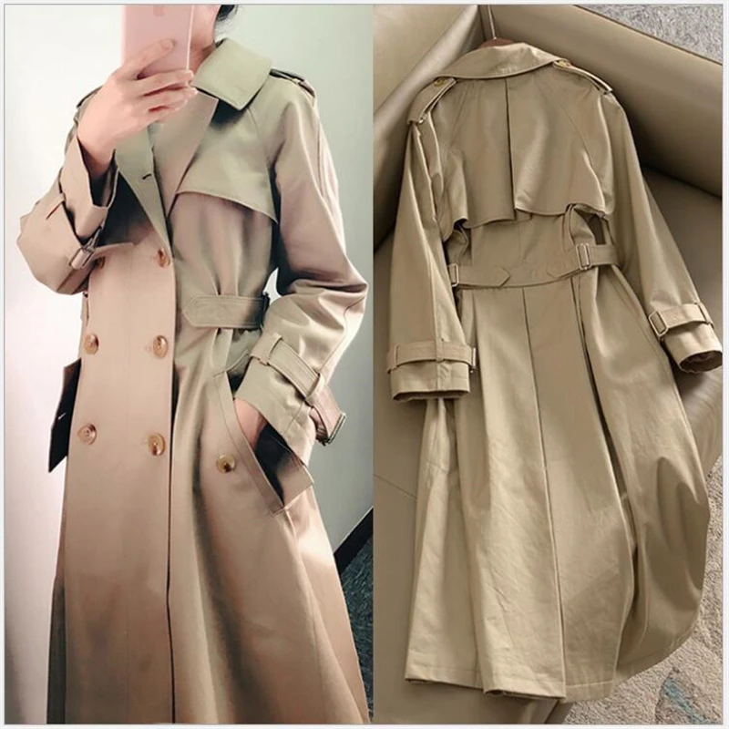 Тренчкот женский двубортный длинная Повседневная ветровка верхняя одежда R126