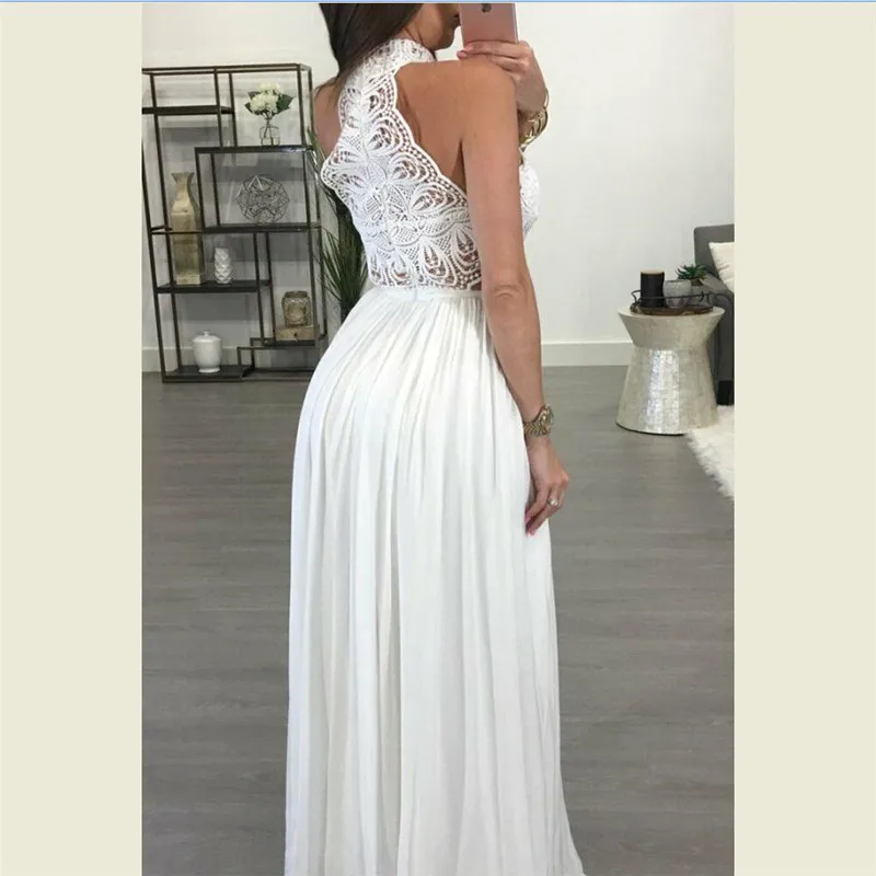 Женское платье Макси Boho с цветочным кружевом однотонные платья белого и красного