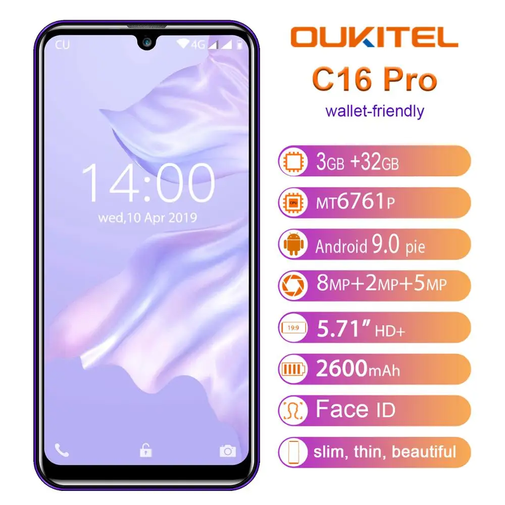OUKITEL C16 Pro C16pro 4G LTE смартфон 3 + 32 ГБ четырехъядерный мобильный телефон MTK6761P 5 71