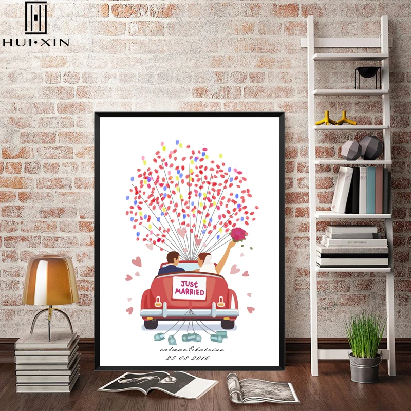 

HD DIY Fingerprint Guestbook Souvenir Sweet Love Car Married Special Present for Weddings Anniversary Classic Wall Decoration