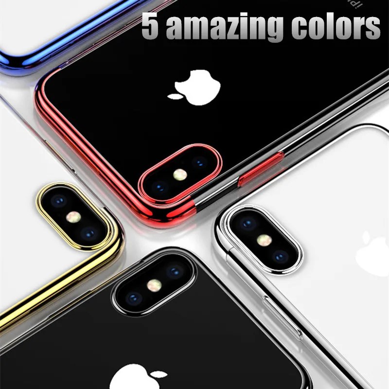 Luxury silicone transparent soft cases For iphone X 6 6s 7 8 Ultra Thin TPU plating case PLus protect shell |