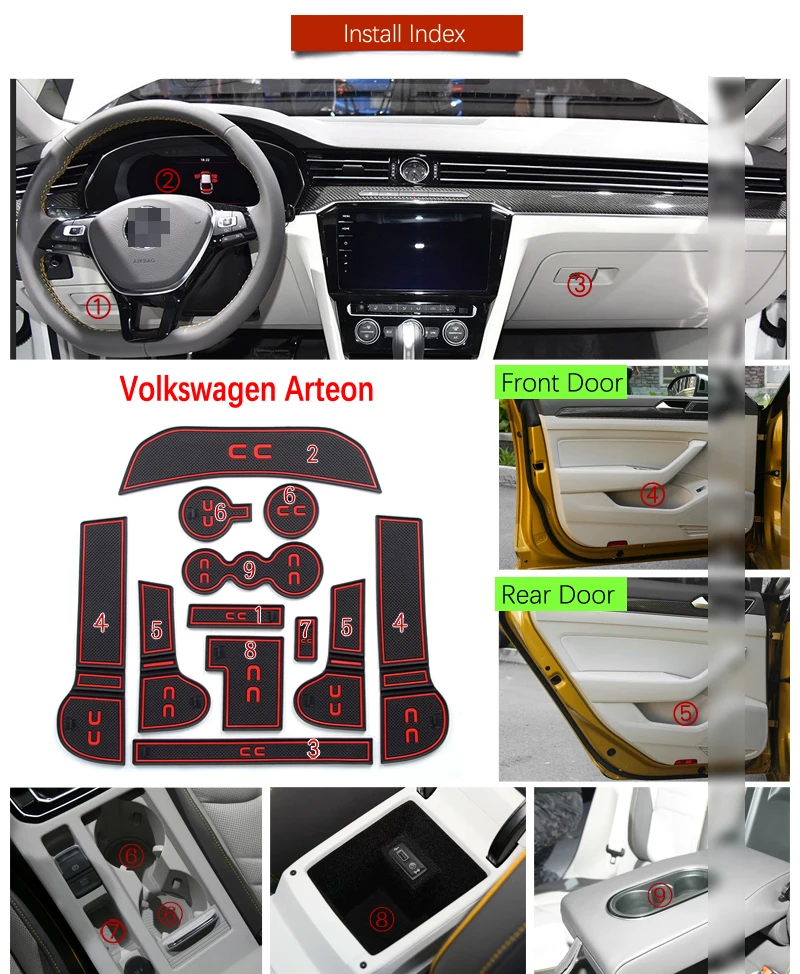 Противоскользящий резиновый слот для ворот коврик чашки VW Arteon 2017 2018 2019 Volkswagen R Line