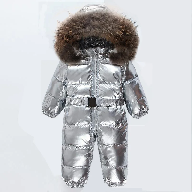Dollplus/комбинезон для новорожденных; зимние комбинезоны с серебристым утиным пухом для мальчиков и девочек; комбинезон с натуральным мехом; верхняя одежда; цельная куртка