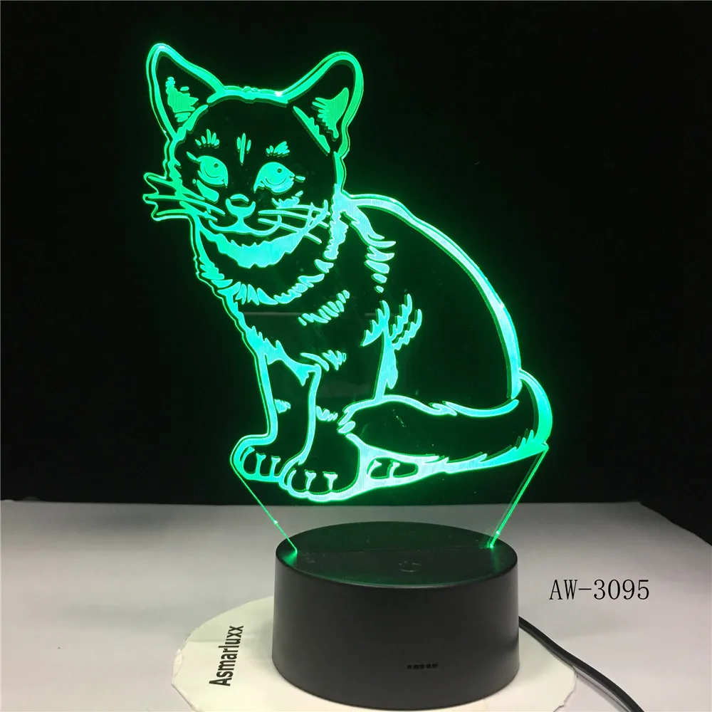 3D 3095 светодиодный ночсветильник в виде кошки с USB зарядкой декоративная лампа