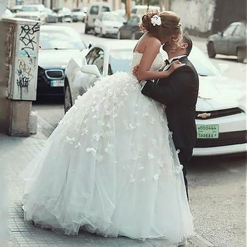 Милая принцесса свадебное платье кружевная Апликация с 3D Цветы Тюль спинки в