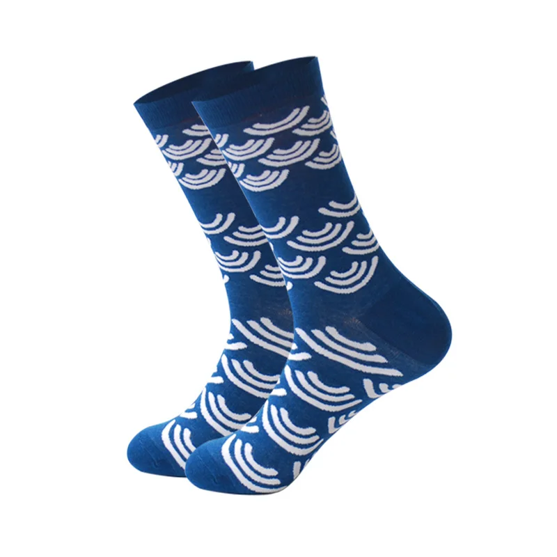 Downstairs Breathable Men Socks 18 Color Lattice Wave Point Casual Originality Pattern Streetwear Gifts for Men Happy Socks Long