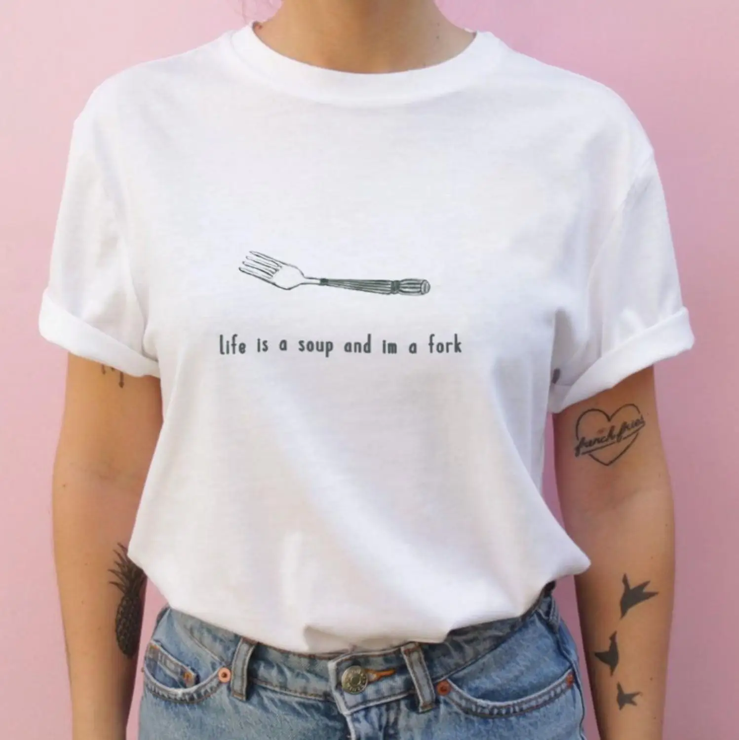 Жизнь это суп I'm футболка с вилкой унисекс tumblr Цитата camisetas гранж Графический