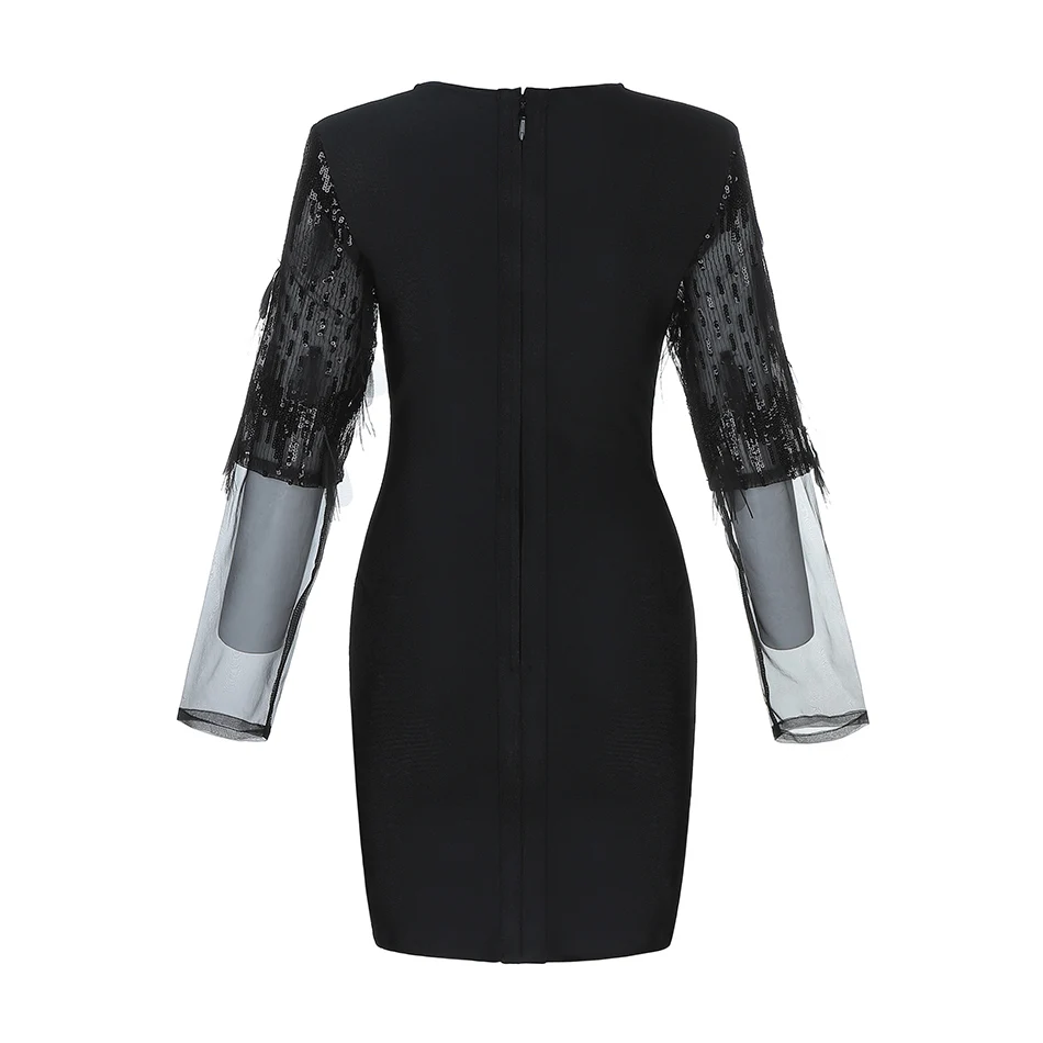 Modphy XS L Сексуальная повязка с блестками платье для женщин зимнее черное Сетчатое