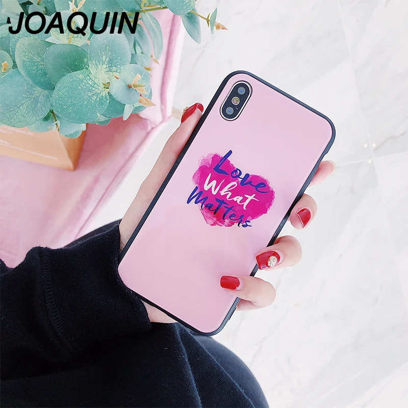 Headset Tempered Glass Case For iPhone X Lovely Heart Hard Back Cover Soft Silicone Bumper 7 6S 8 Plus 6 Cases |