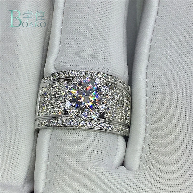 BOAKO Luxury Shining Big Crystal Zircon Rings Engagement Ring Women Men Fashion Women's Vintage Wedding For | Украшения и