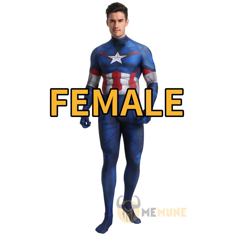 FEMALE Персонажи фильма Marvel супергерой Капитан Америка полный тела зентай костюм Хэллоуин Косплей Карнавальный Костюм - Color: FEMALE