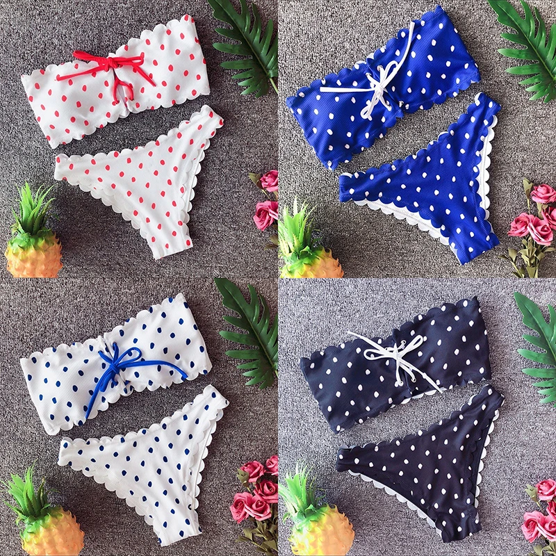 

ZTVitality Women Sexy Dot Print Strapless String Bikini 2019 New Arrival Beach Padded Low Waist Swimsuit Swimwear Women Biquini