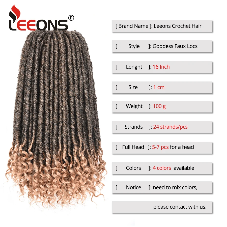 Leeons 1-10 шт. Оптовая богиня искусственная Locs вязаный крючком волосы 16 дюймов Kanekalon