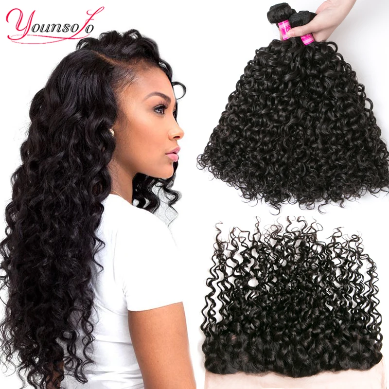 Индийский Вьющиеся Волосы Кружева Фронтальная Закрытие С Пучками Индийские Воды