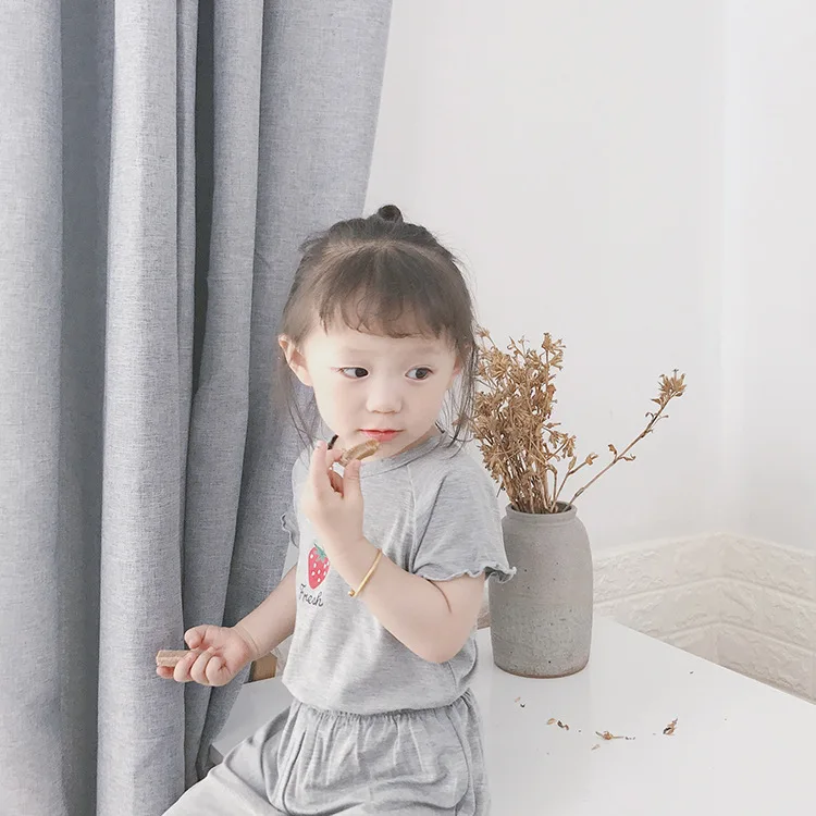Летние милые пижамные комплекты с принтом клубники для девочек 1-7 лет, Детская футболка из чистого хлопка с короткими рукавами+ штаны, костюмы из 2 предметов