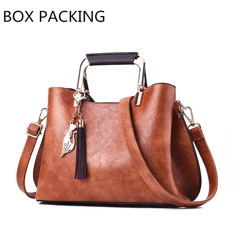brown with box Женские сумки роскошные дизайнерские женские Сумки из искусственной кожи новые сумки через плечо корейский стиль сумки с кисточками женские - Цвет: brown with box