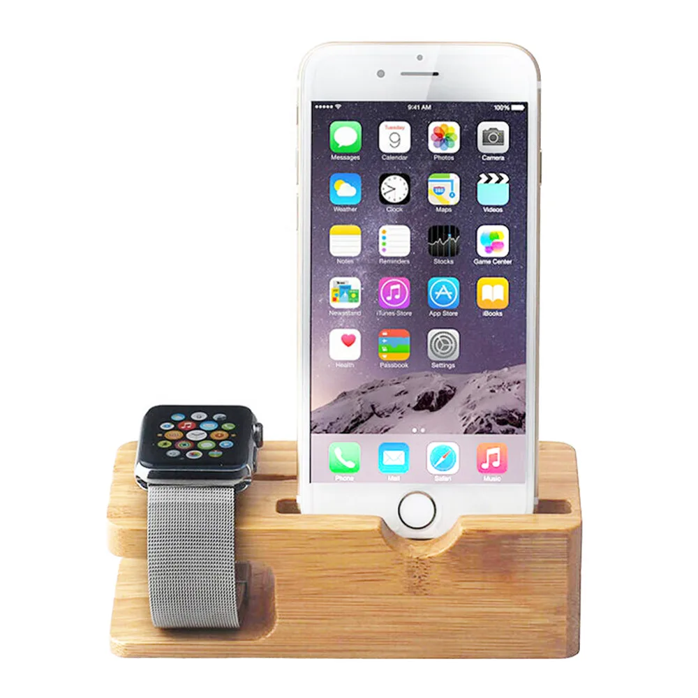 2 в 1 зарядная док станция для iWatch/iPhone зарядка деревянная бамбуковая подставка
