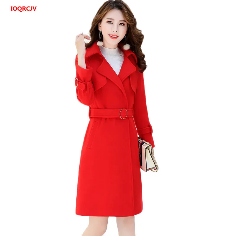 

Women's Wool Jackets Autumn Winter Thicken Woolen Outerwear Female Elegant Belt Wool Windbreaker Ms High Qquality Woolen Coat