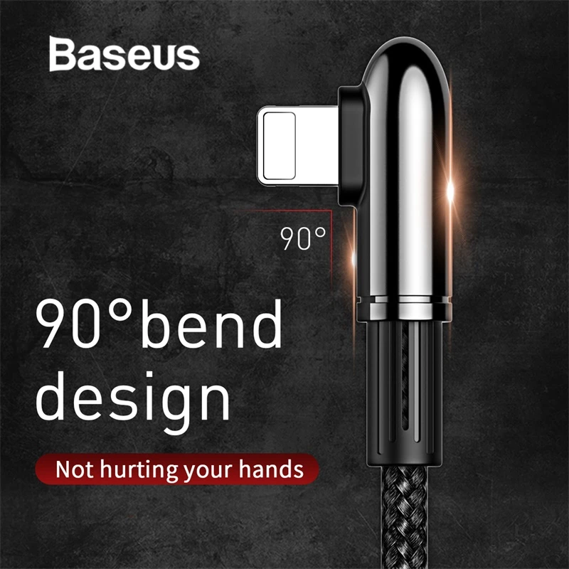 Baseus USB кабель для iPhone XS Max XR X 8 7 6 6S SE iPad 2.4A Быстрая зарядка зарядное устройство Шнур 90 градусов данных кабель для мобильного телефона