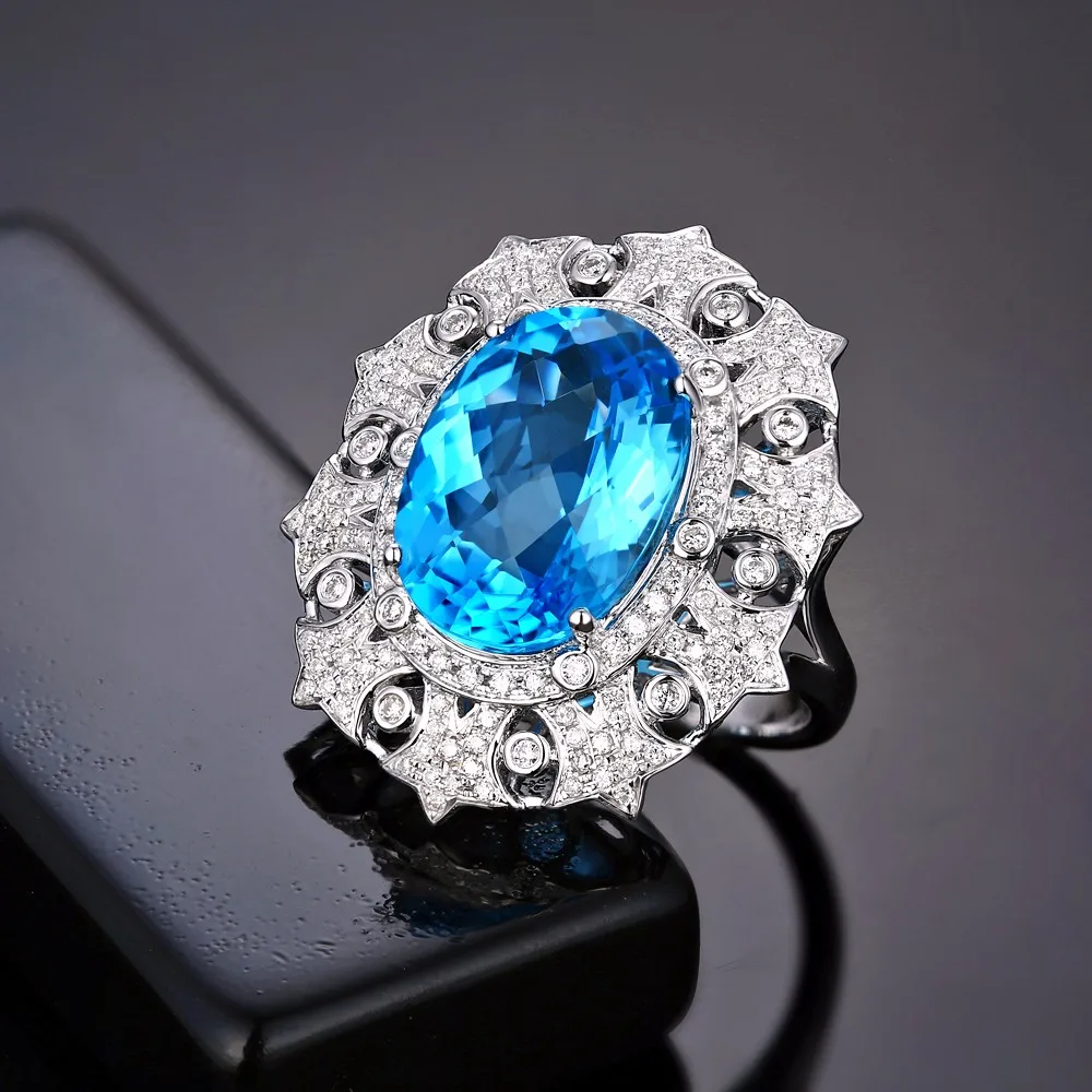 Caimao ювелирные изделия 14 к белое золото 12.18ct Натуральный топаз& 0.82ct Алмазы обручальные кольца
