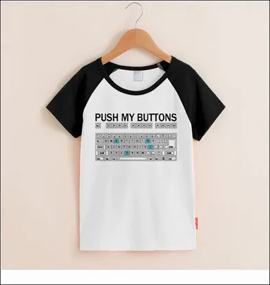 Забавная Футболка с принтом «Push My Buttons», женские летние топы, повседневные футболки из хлопка с круглым вырезом и коротким рукавом, розовая парная футболка, уличная одежда - Цвет: Черный