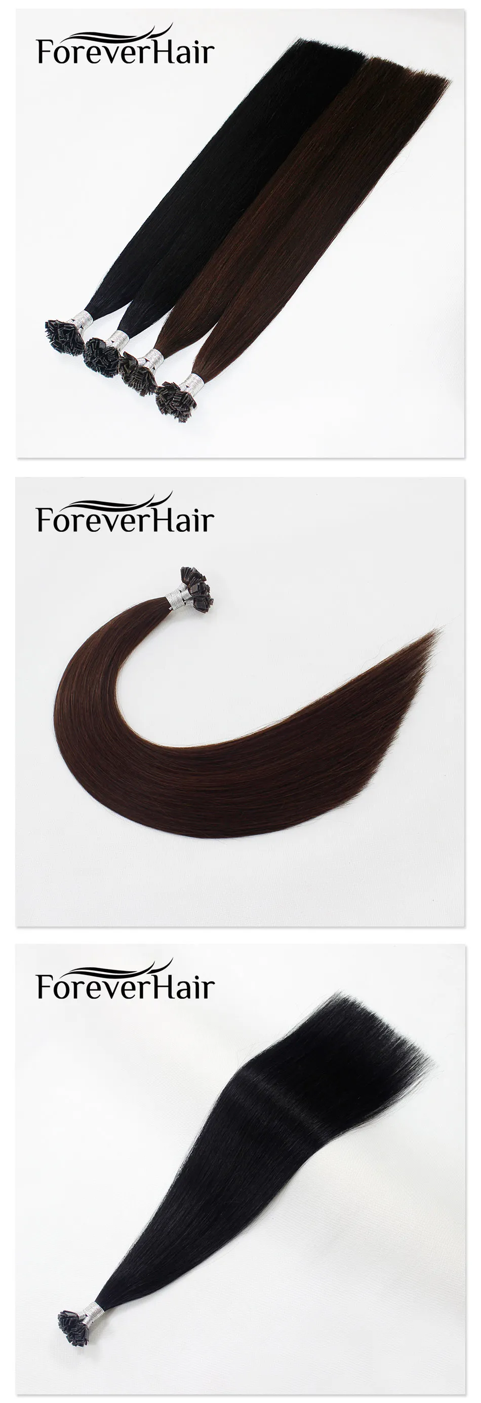 FOREVER HAIR 1 г/локон 2" Remy плоский наконечник двойной нарисованный человеческих волос Расширение прямые капсулы кератин предварительно скрепленные волосы Расширение 100 г