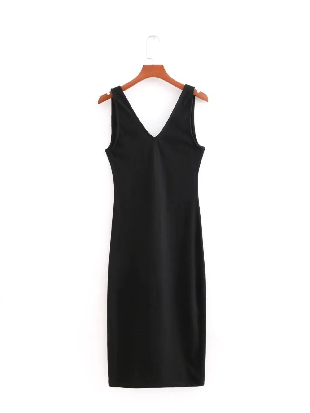 Маленькое черное платье Bodycon Sexy Plunge V шеи вечерние Карандаш Летнее без рукавов