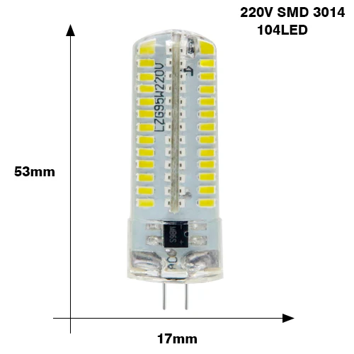 AC 220V 104Leds 10 шт. G4 Светодиодный светильник высокой мощности 3 Вт SMD2835 3014 AC 220 В белый/теплый белый светильник, заменяющий галогенный Точечный светильник, люстра - Испускаемый цвет: AC 220V 104Leds