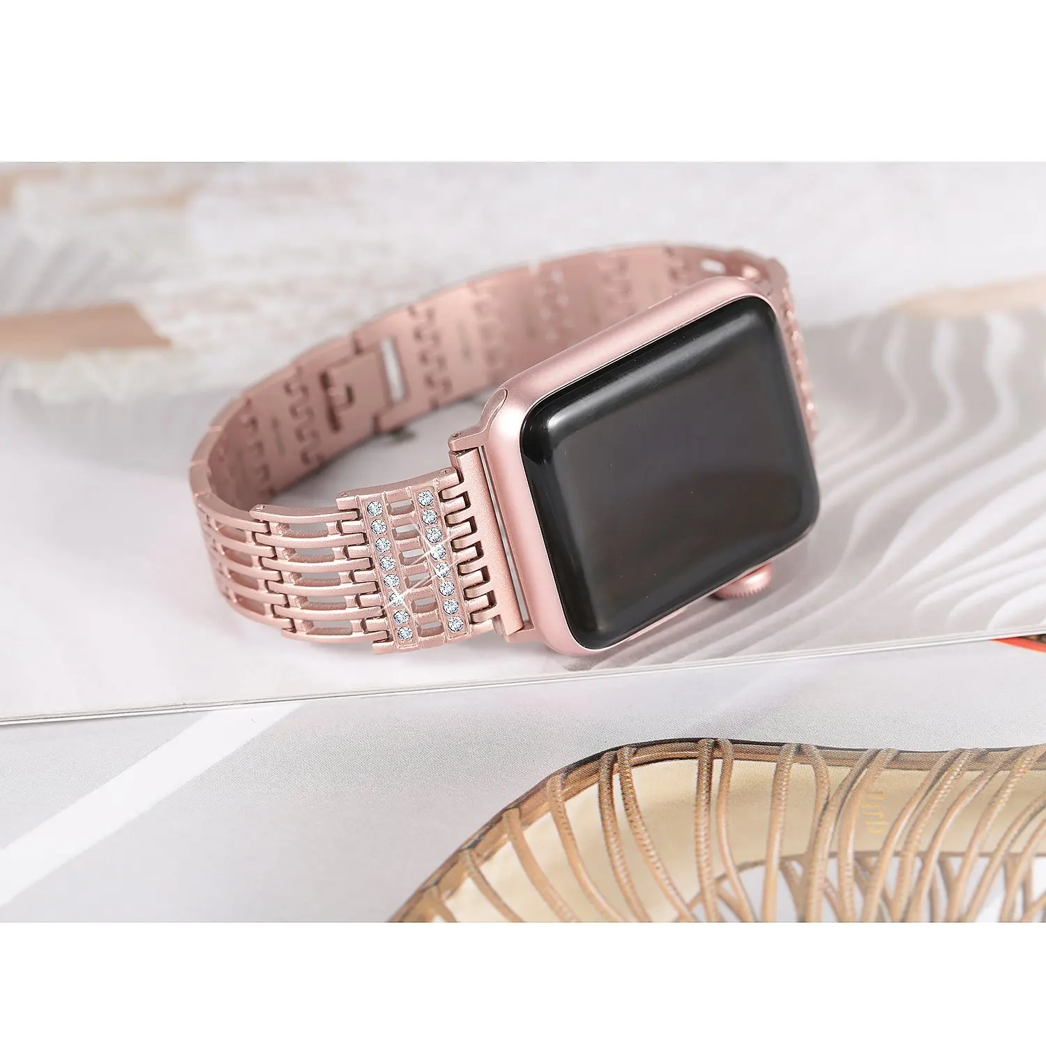 Бриллиантовый браслет для Apple Watch 38 мм 42 40 44 ремешок из нержавеющей стали Женский