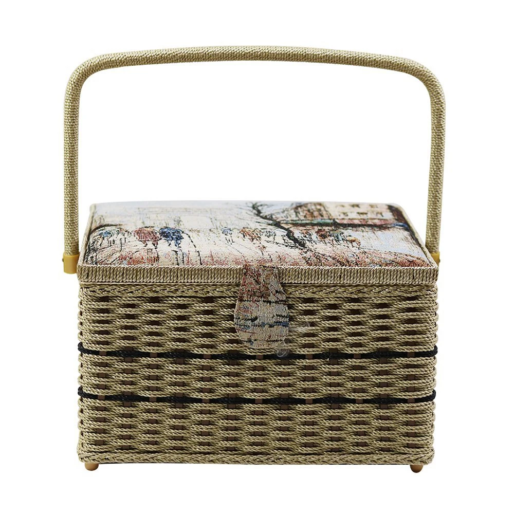 Домашняя большая корзина для шитья коробка хранения с ассорти инструментов из