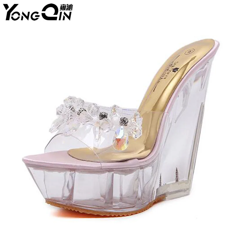 Новинка лета 2018 сандалии на высоком каблуке с кристаллами Модные Туфли тапки