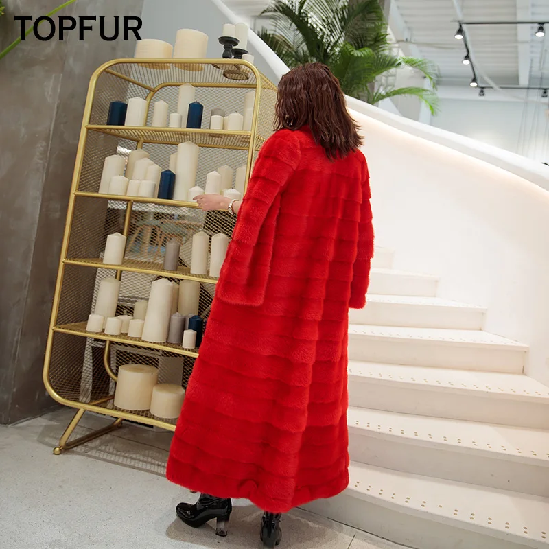 Женское длинное пальто TOPFUR белое из натурального меха норки верхняя одежда на