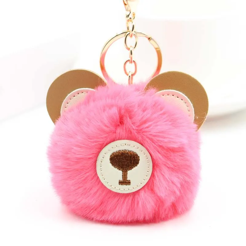 Cute Fur Ball Bear Keychain Pom Key Chain Handbag Purse Fluffy Ring Bag Car Holder Porte Clef Llaveros For Girls | Украшения и