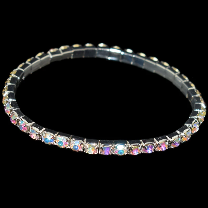 Silver AB diamond 12 шт. Красочные Стразы, растягивающиеся браслеты, женские эластичные браслеты с кристаллами для женщин, шикарный подарок для девушек, свадебные модные ювелирные изделия - Окраска металла: Silver AB diamond