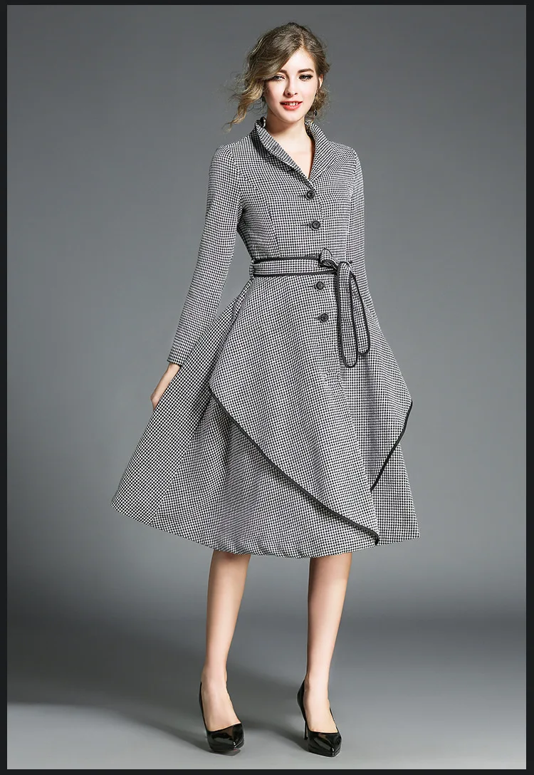 MYCOURS осенне зимние женские винтажные платья с пуговицами и узором гусиные лапки