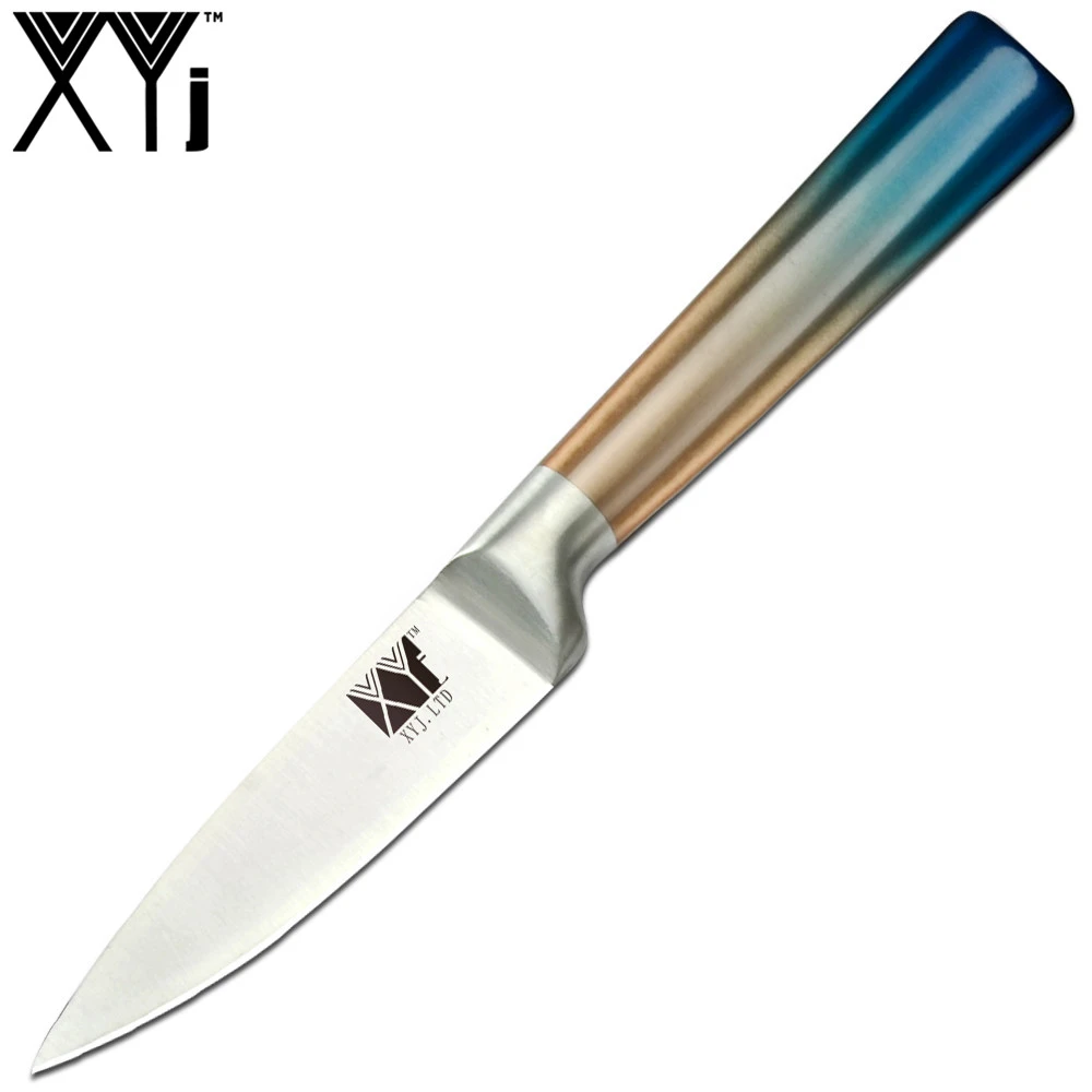 3.5inch Fruit Knie XYj кухонные ножи из нержавеющей стали синие прямые ручки шеф-повара для нарезки хлеба Santoku универсальный нож для очистки овощей 8 дюймов Держатель ножей - Цвет: 3.5inch Fruit Knie