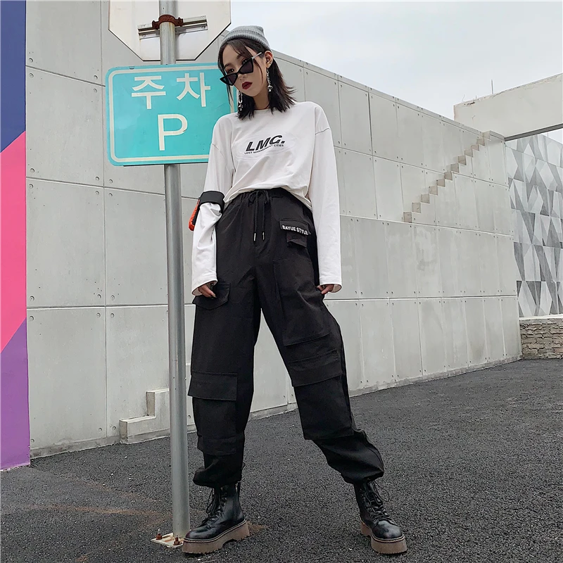 Harajuku Новая корейская мода женская одежда уличная ulzzang индивидуальные карманы с