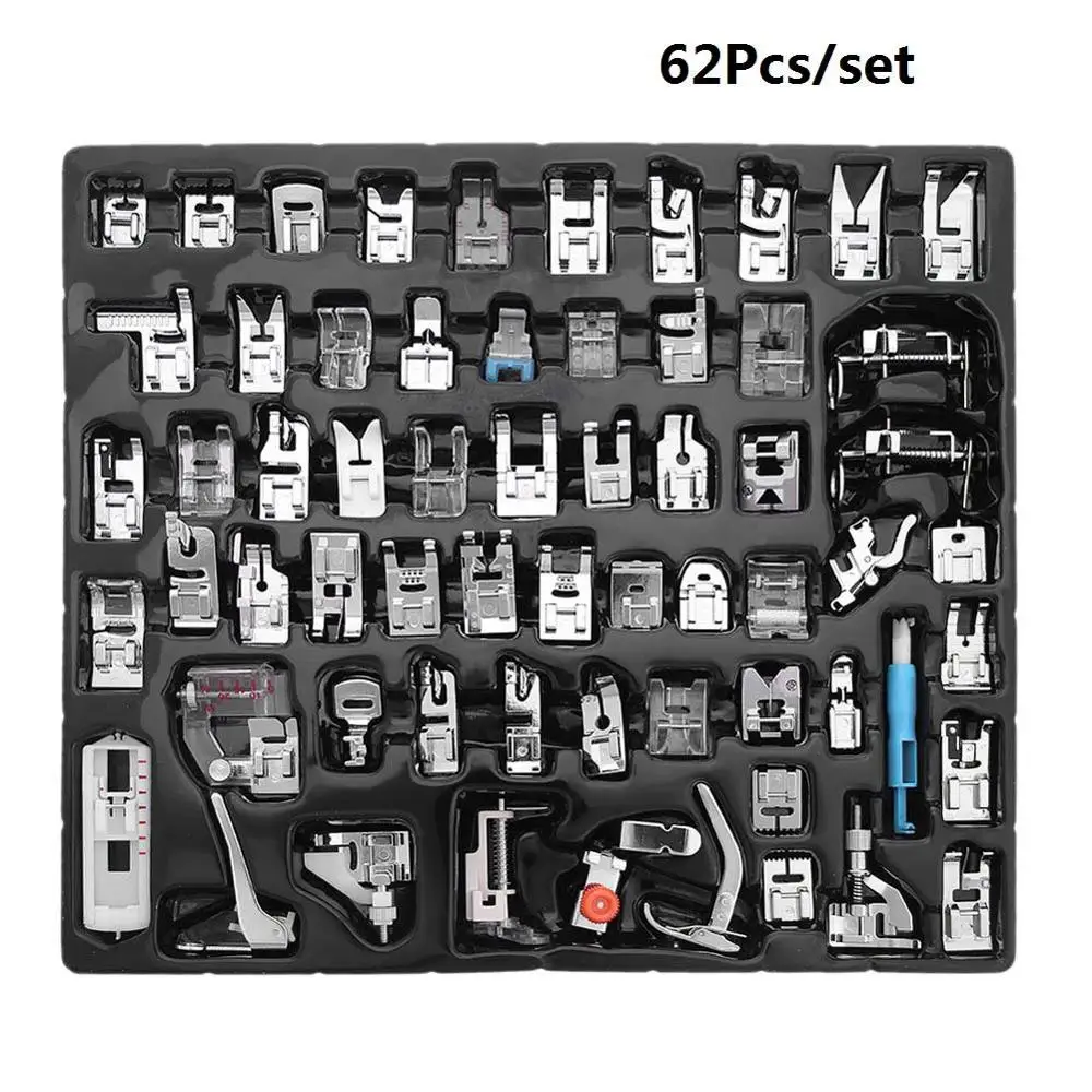 62Pcs Набор прижимных лапок для швейной машины для плетения потайных стежков для штопки Brother Singer Janom швейные инструменты - Цвет: 62Pcs