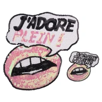 set of 2 pink letters lips sequined iron on patch for jacket sewing diy decoration jadore plein mouth patches decals