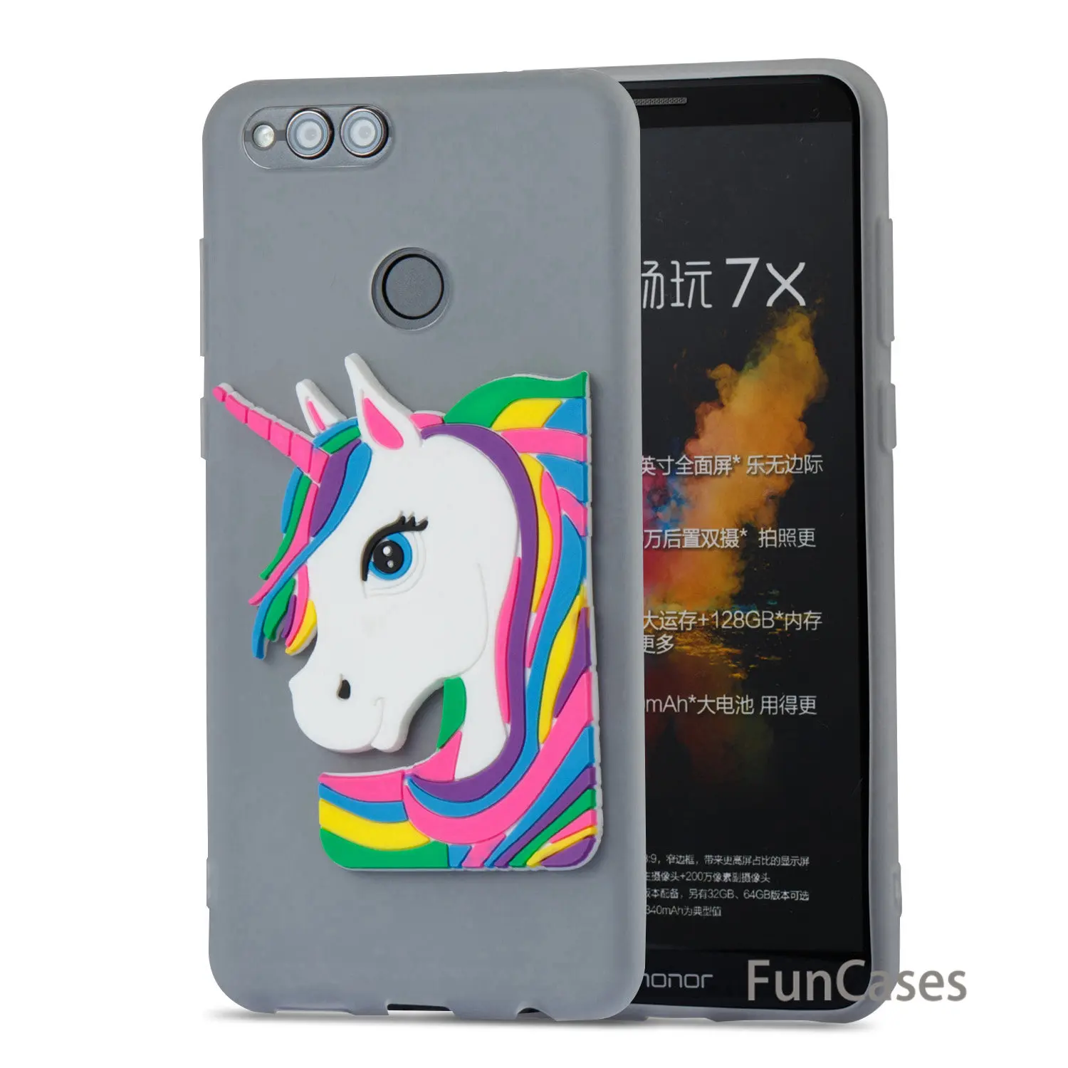3D единорог чехол СПС aksesuar huawei Honor 7X Мягкий силиконовый для телефона Para мраморный S